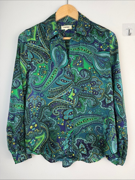 L'AGENCE Tops - L’Agence Tyler Silk Blouse Deep Lagoon Paisley Bandana Button Up Long Sleeve XST